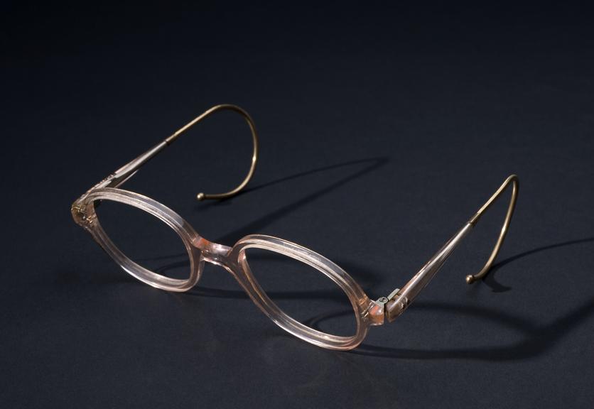 Pink coil spring spectacles, National Health Service issue, 1955