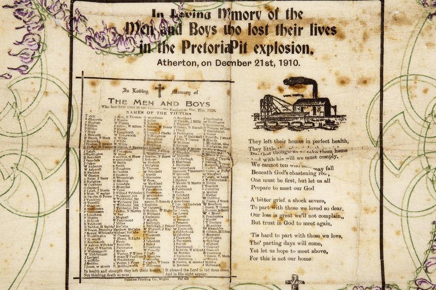 Souvenir napkin commemorating the Pretoria Pit disaster. Science