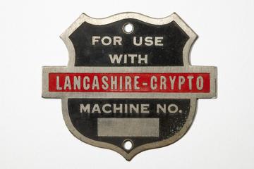 Lancashire-Crypto Machine nameplate