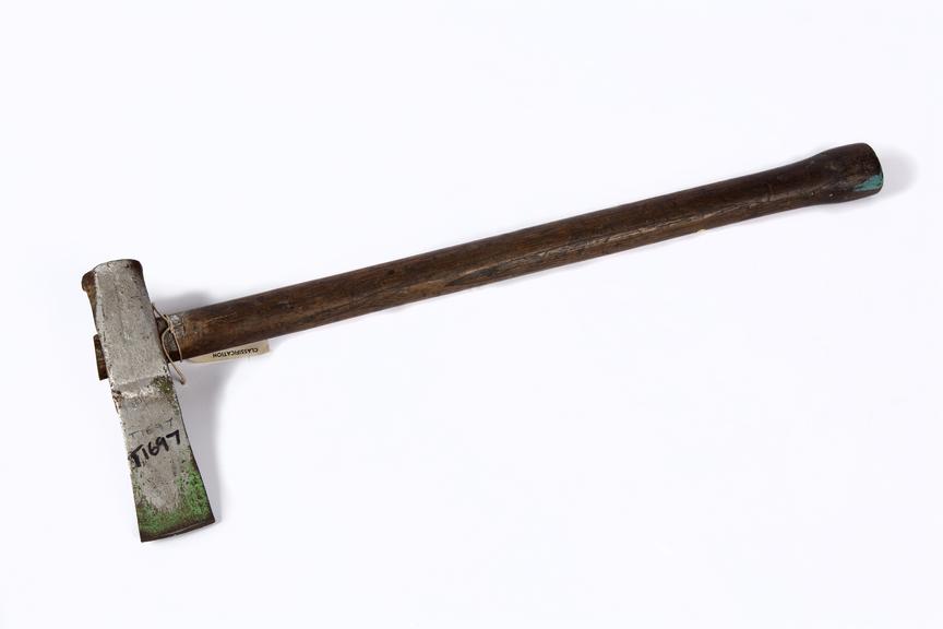 Axe, coal mining use.
Photographed on a white background.