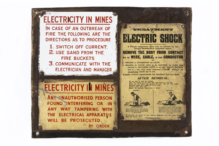 Coal Signs Set of three enamelled coal mine workforce warning signs mounted ...