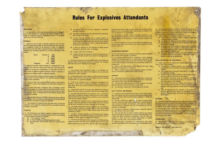 Sign, coal mining.
Rules for explosives attendants