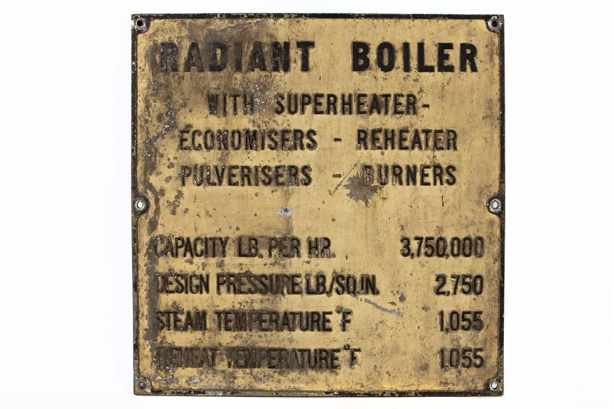 Babcock & Wilcox nameplate, Radiant Boiler