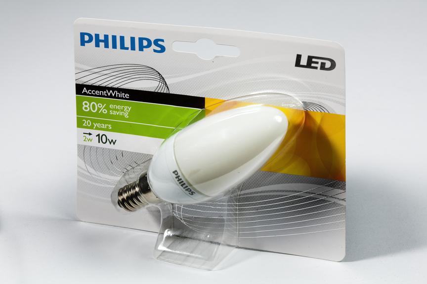 Energy saving LED light bulb made by Philips in 2009; screw