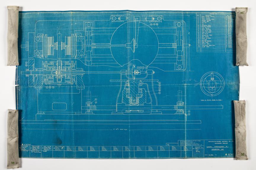 Engineering drawings for the Hartree Differential Analyser