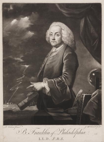 Etching of Benjamin Franklin