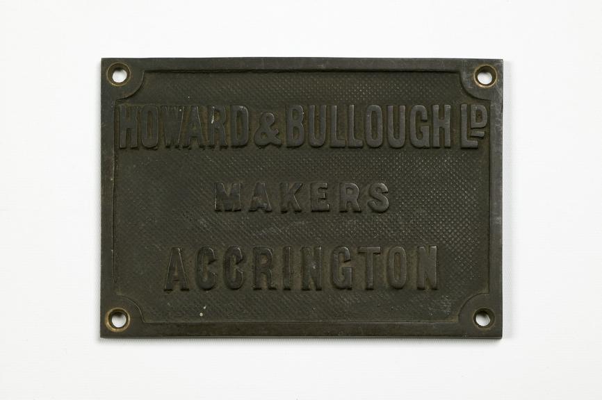 Nameplate of Howard & Bullough of Accrington