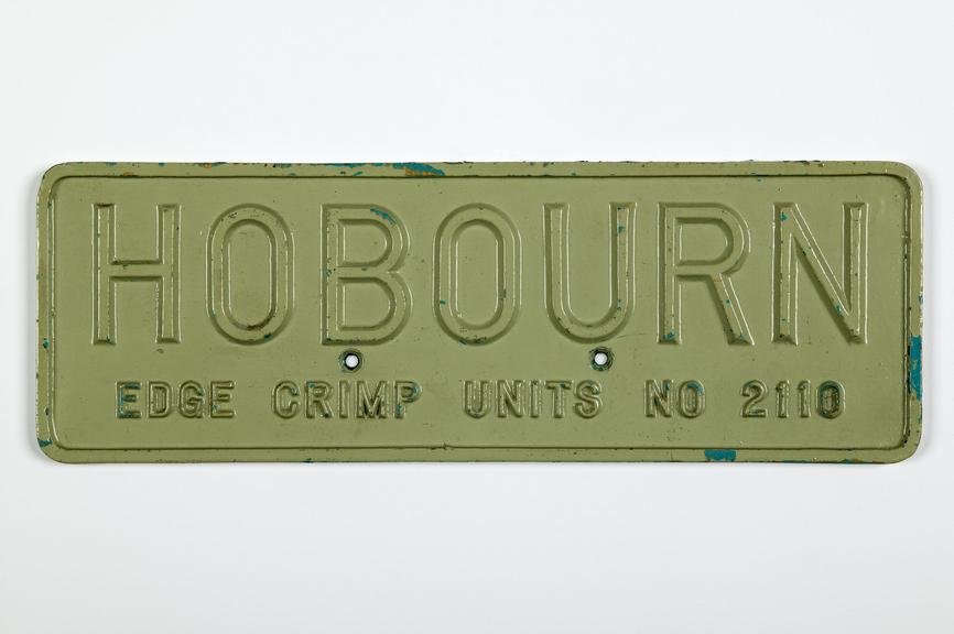 Nameplate for Holbourn machinery