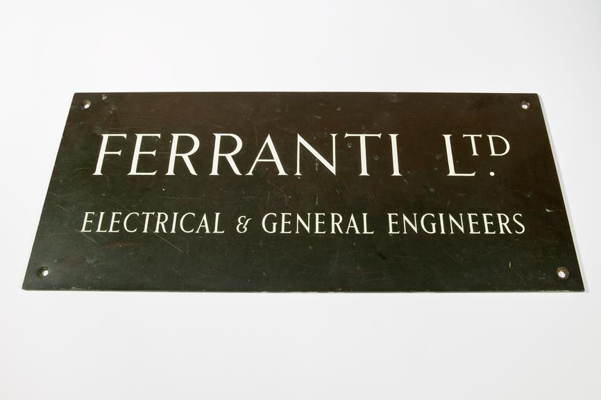 Ferranti Ltd office name-plate, 1955, from Westwick House