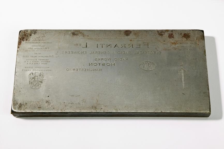 Ferranti Radio Work printing plate