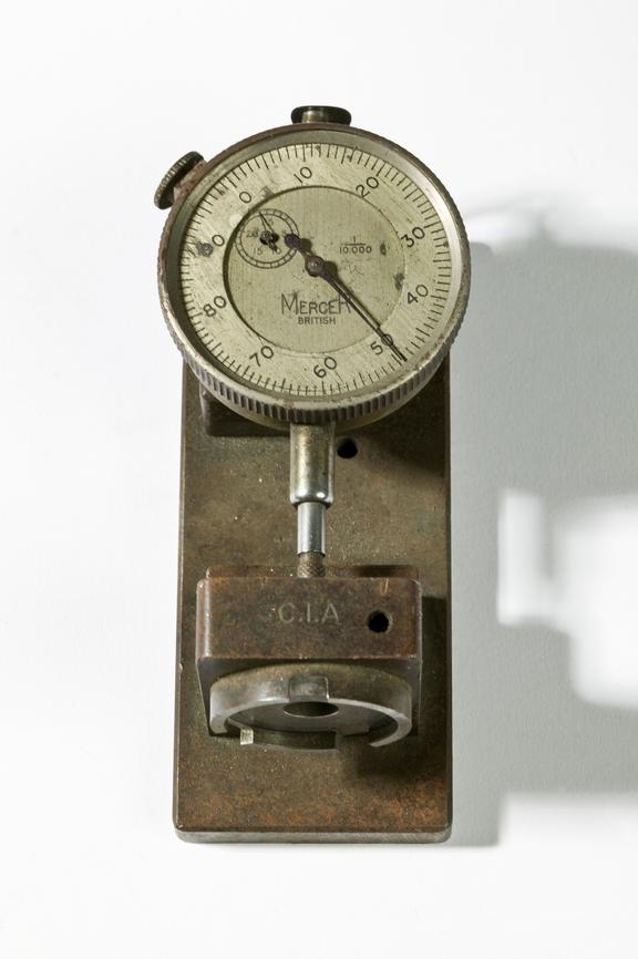 Mercer depth gauge.
Photographed on a white background.