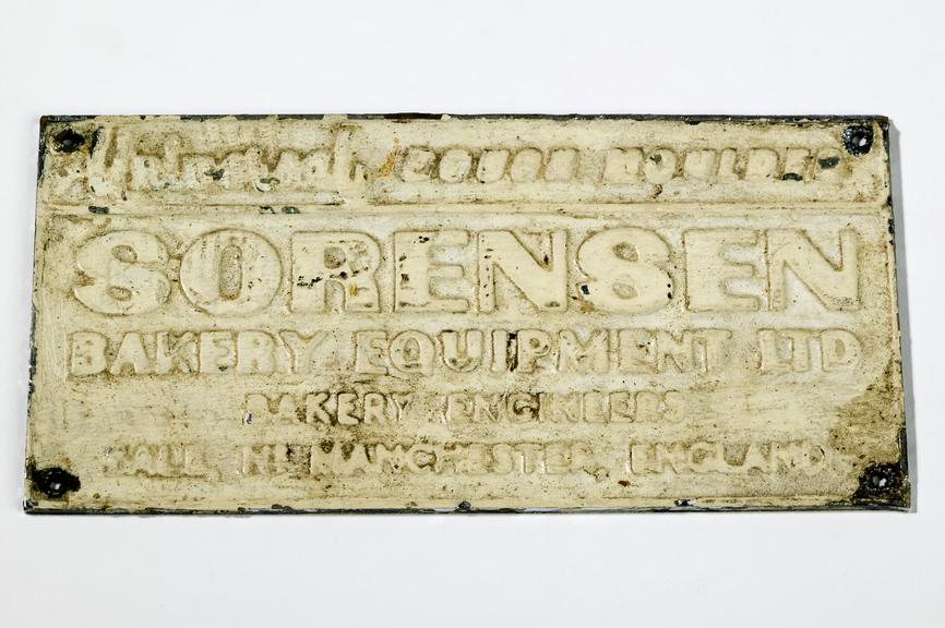 Sorensen bakery equipment nameplate