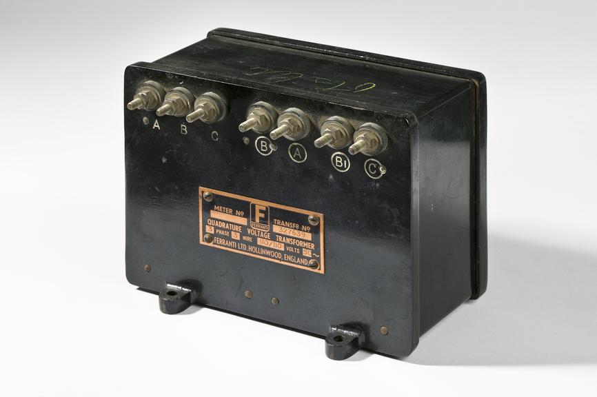 Ferranti Ltd quadrature voltage transformer
Photographed on a