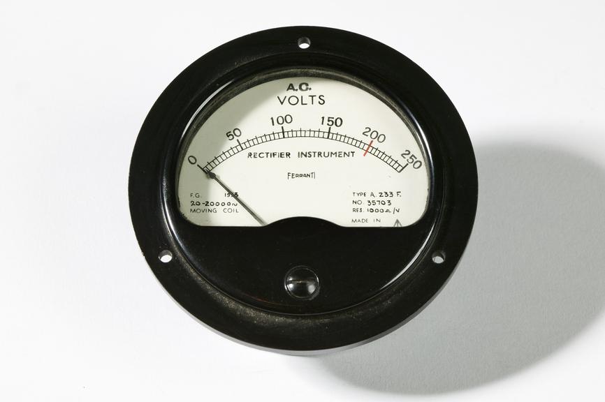 Ferranti Ltd model A233F electric meter
Photographed on a white