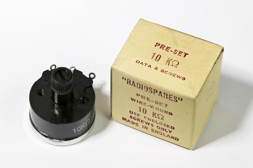 RadioSpares Preset radio component
Photographed on a white