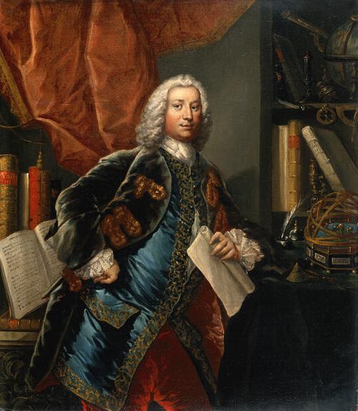 Gentleman in his study, with scientific instruments