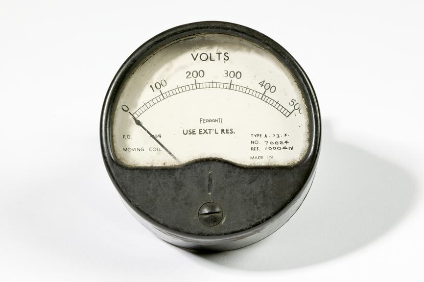 Ferranti voltmeter.
Photographed on a white background.