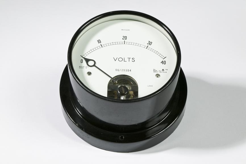 Ferranti Ltd electric meter.
Photographed on a white background.