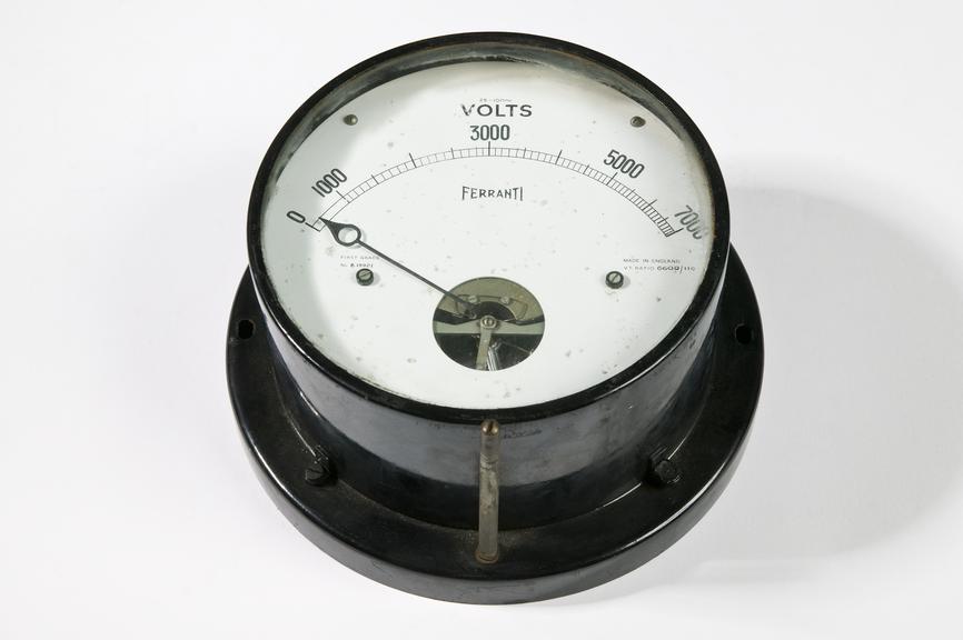 Ferranti Ltd electric meter.
Photographed on a white background.