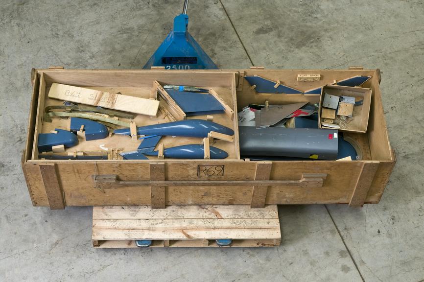 Box containing scale wind tunnel model of European Fighter