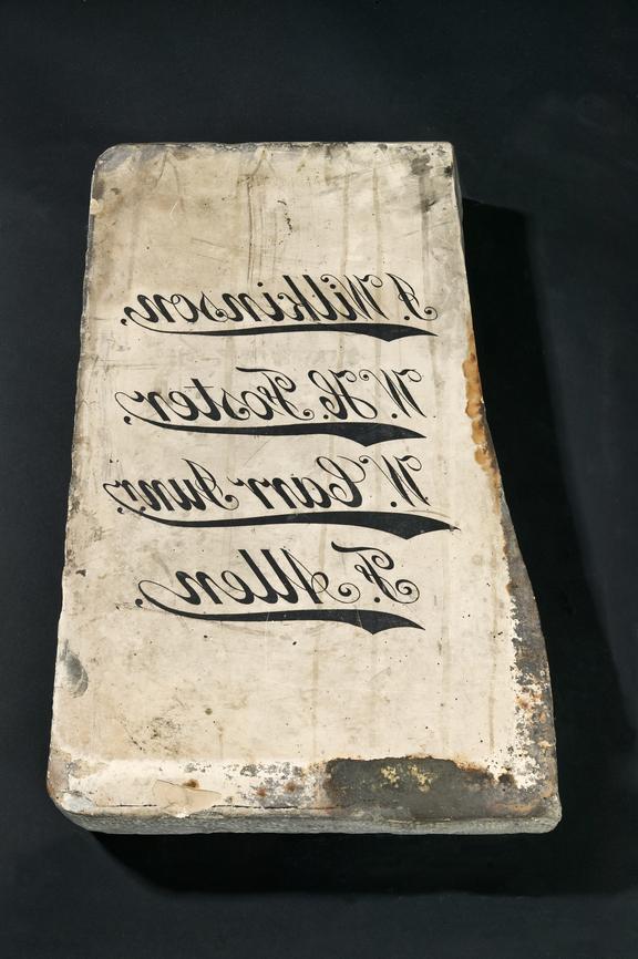 Lithographic printing stone with 4 names on