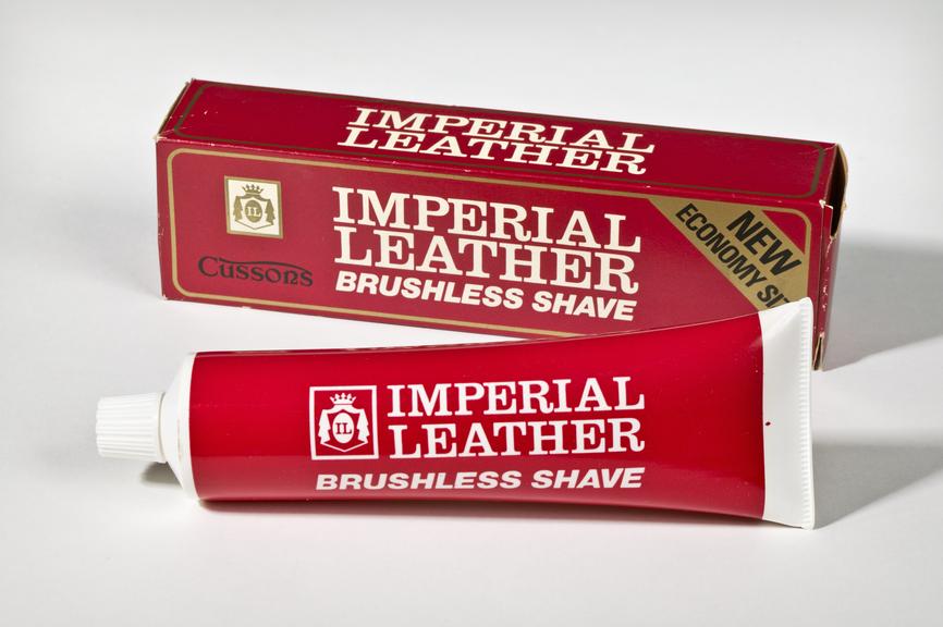 Boxed tube of Imperial Leather 'Brushless Shave' shaving cream