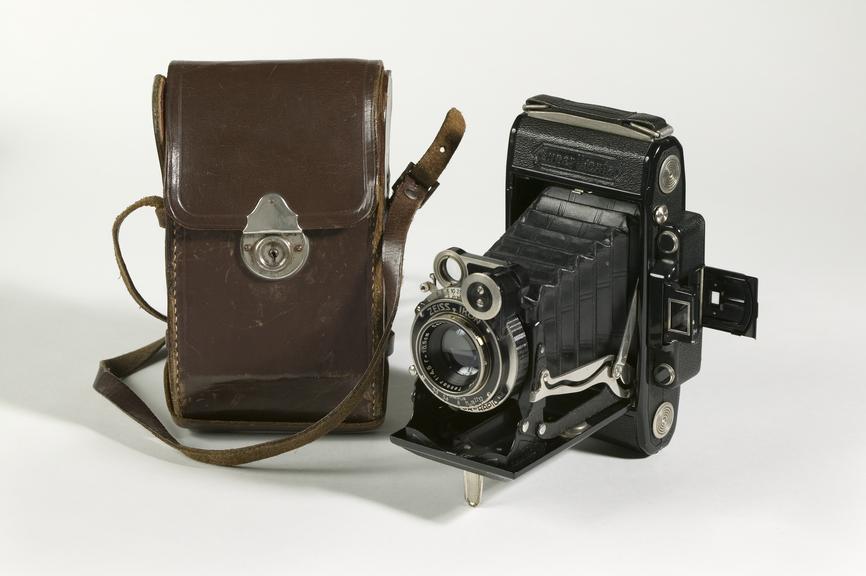 Super Ikonta leather-bound folding camera with case