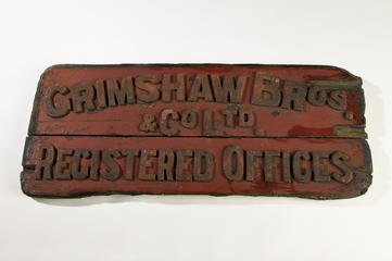Wooden sign,Grimshaw Brother's and Son's Chemical Works