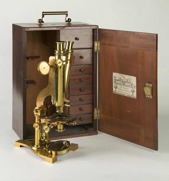 Binocular microscope with case, made by J. B. Dancer, c.1855