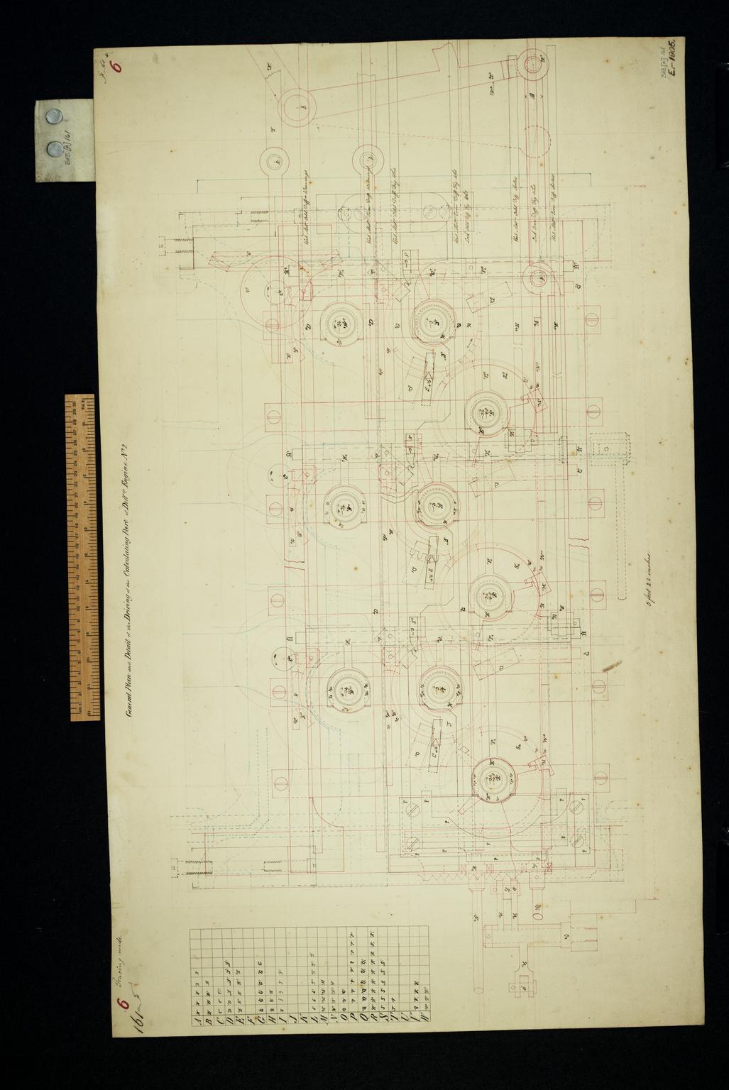 Difference Engine Labelling General plan and detail of the driving of the calculating part of the ...