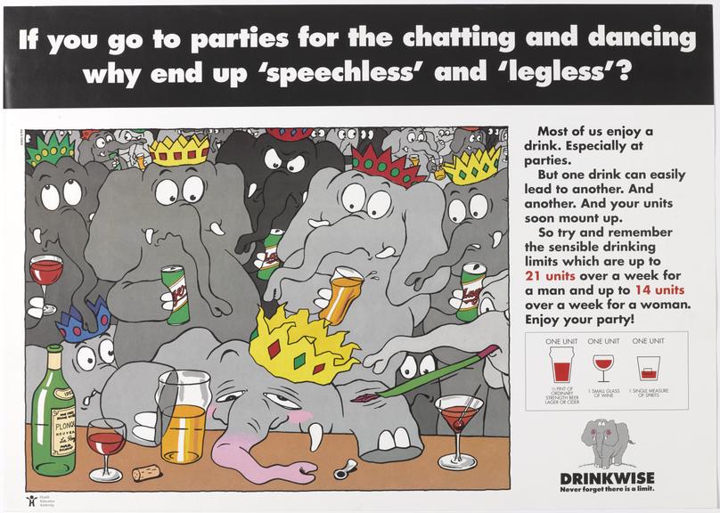 If you go to parties for the chatting and dancing why end up 'speechless' and 'legless'?