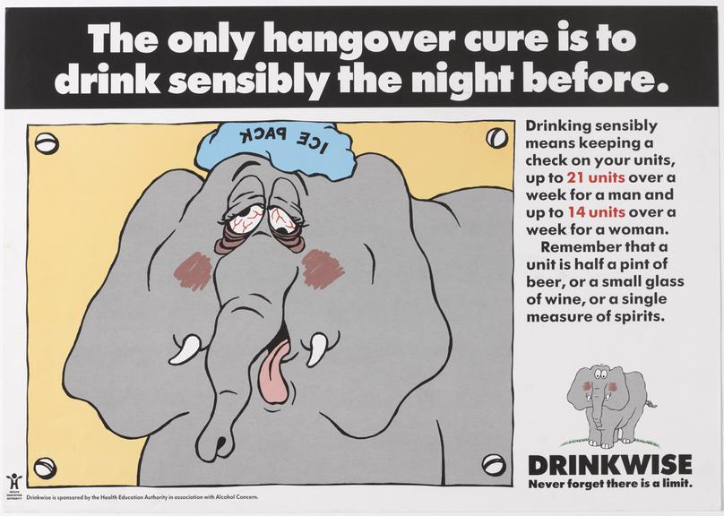 Poster (colour) strapline of 'The only hangover cure is to