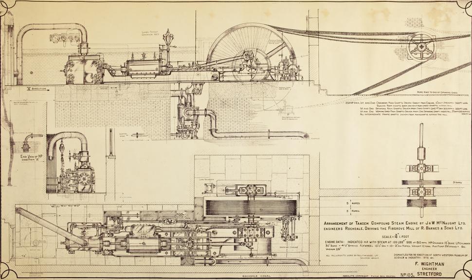 Copy of engineering drawing by Frank Wightman, Manchester