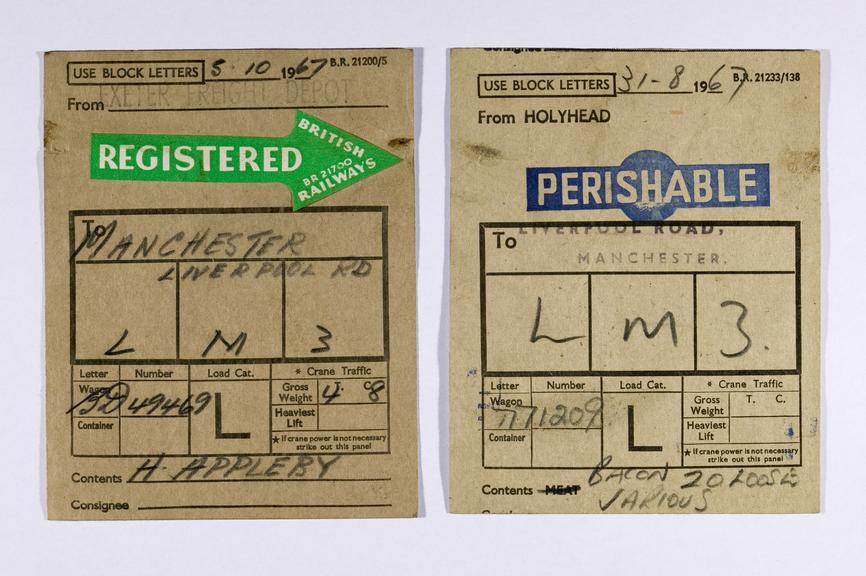 Wagon labels for perishables for the Liverpool and Manchester