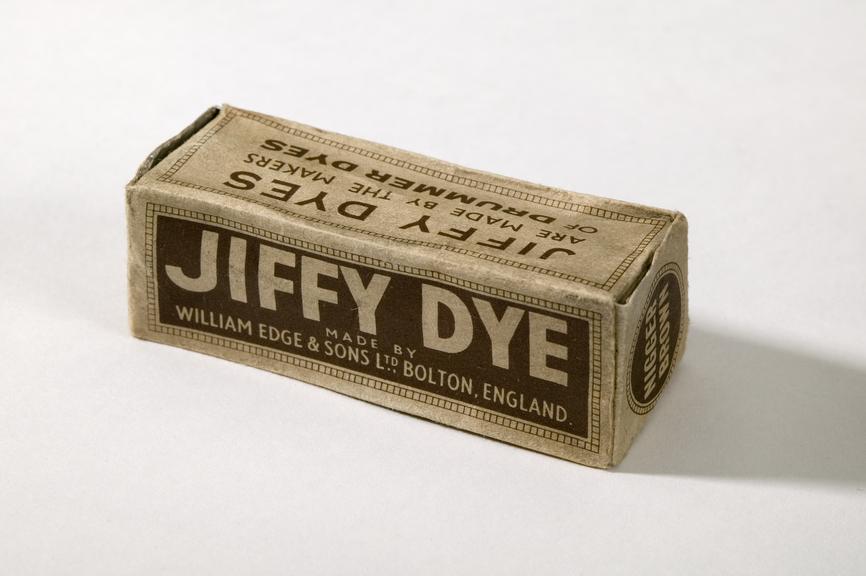 Brown Jiffy dye, made by William Edge & Sons Ltd, Bolton