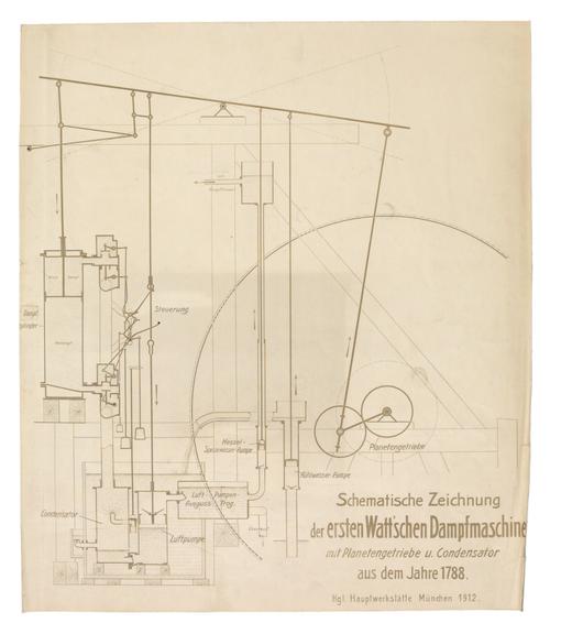 Schematic drawing of James Watts Lap engine, 1788