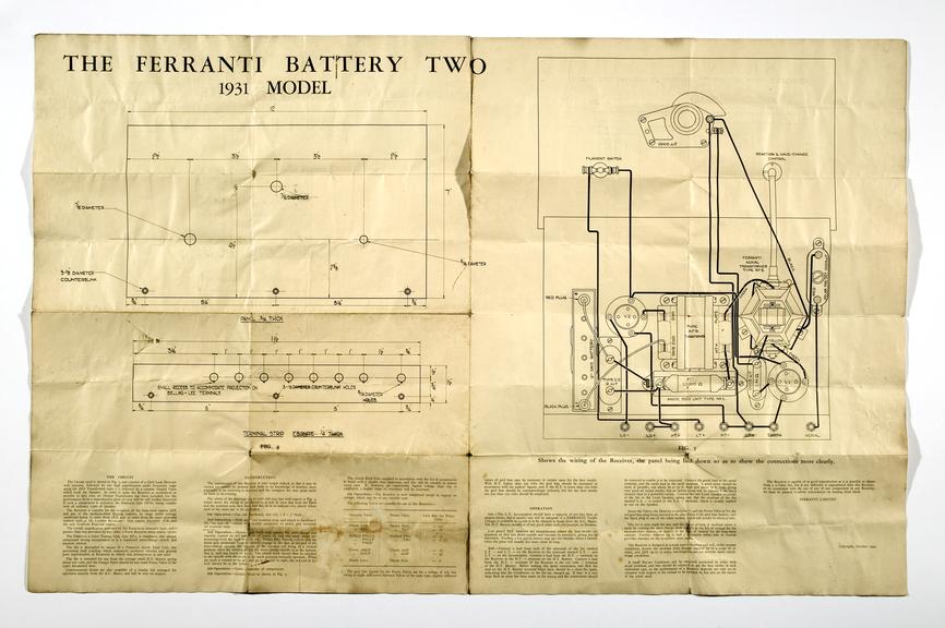 Technical Booklet for 'The Ferranti Battery Two 1931 Model' Radio