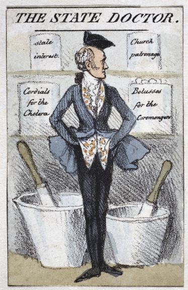 Caricature showing 'The State Doctor' during a cholera epidemic