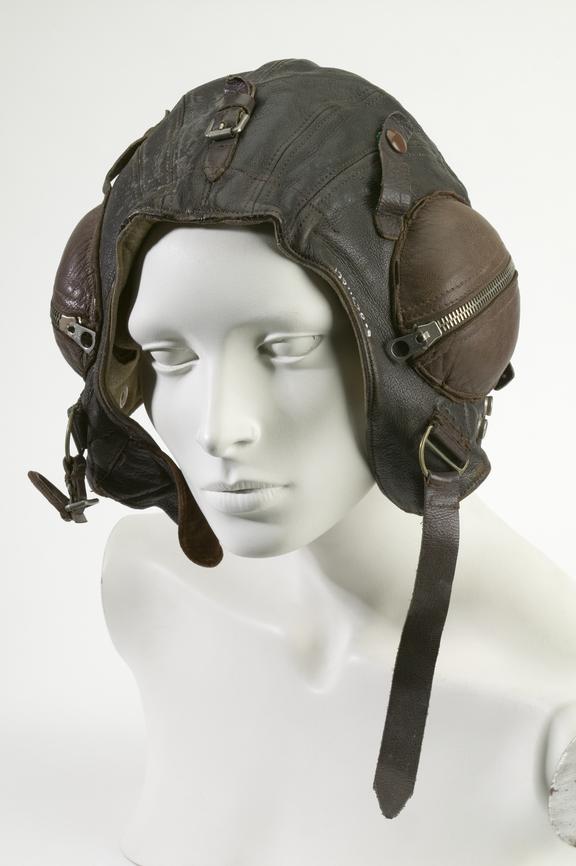 RAF issue flying helmet,  worn by Flight Lieutenant Edmund Bell