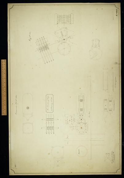 Untitled sketches of various machine parts such as carriage