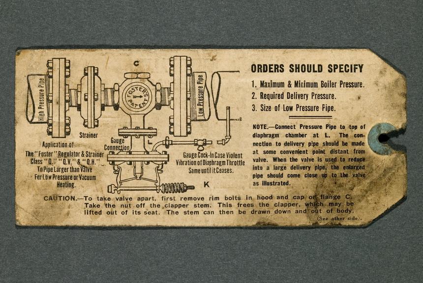 Steam Pressure Valve Drawing, Leaflet and Delivery Label | Science ...