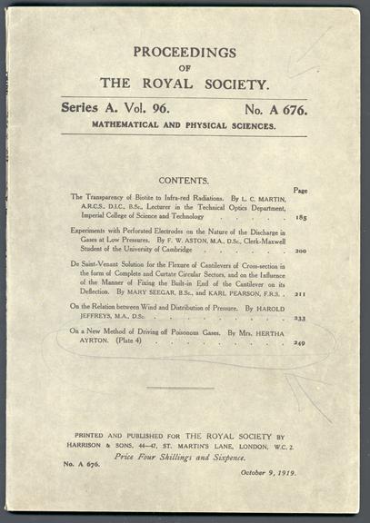 Proceedings of the Royal Society, Series A, vol 96, no A 676