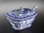 Blue and white willow-patterned earthenware tureen with handles