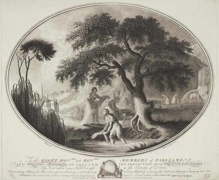 Print, stipple and line engraving, 'pulling the flax'