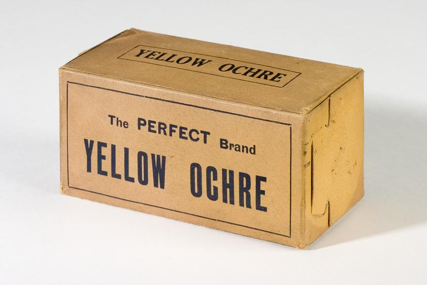 Box of 'The Perfect Brand' yellow-ochre pigment