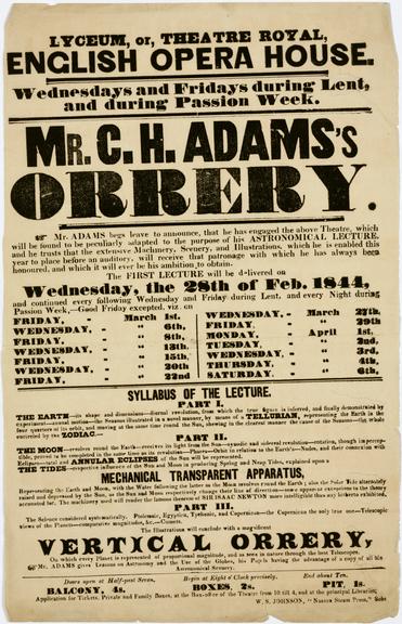 Notice of an Astronomical Lecture on the Orrery, 1844