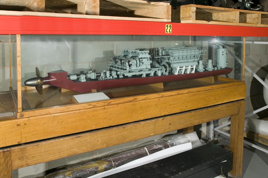 Model of an engine room and propeller from the geared diesel