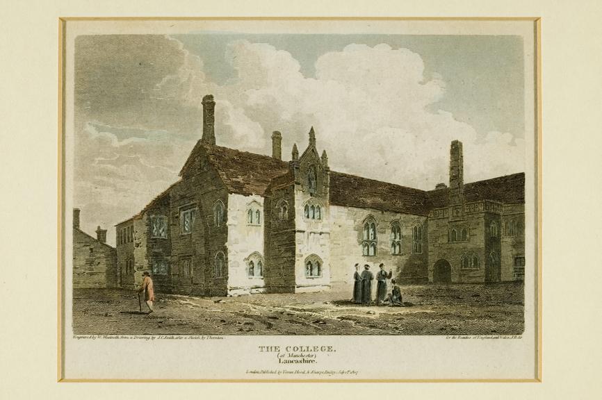 Print of the College at Manchester engraved by W