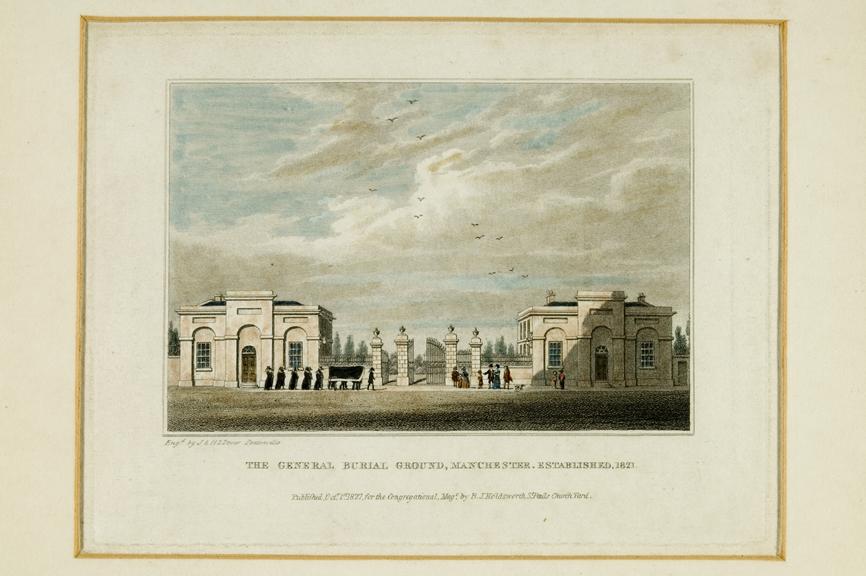 Engraving of the General Burial Ground, Manchester engraved by J. & H. S. Storer