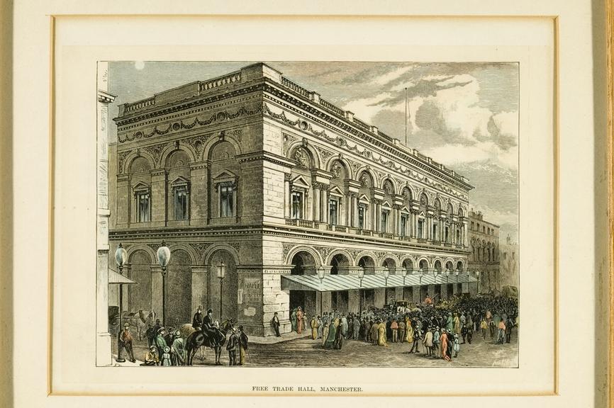 Print of the Manchester Free Trade Hall.